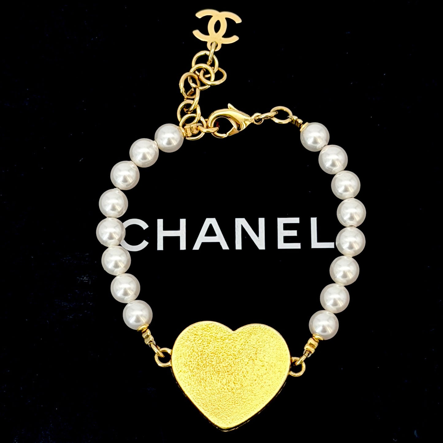 CHANEL Quilted Heart Interlocking CC Logo Bracelet