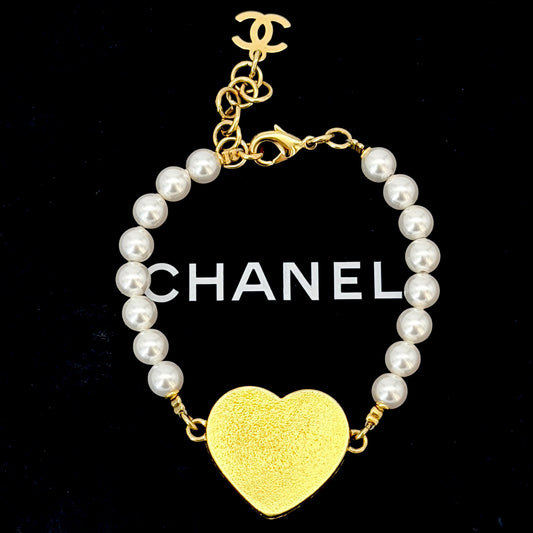CHANEL Quilted Heart Interlocking CC Logo Bracelet