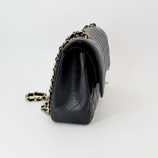 Chanel Black Quilted Caviar Leather Jumbo Classic Double Flap Bag