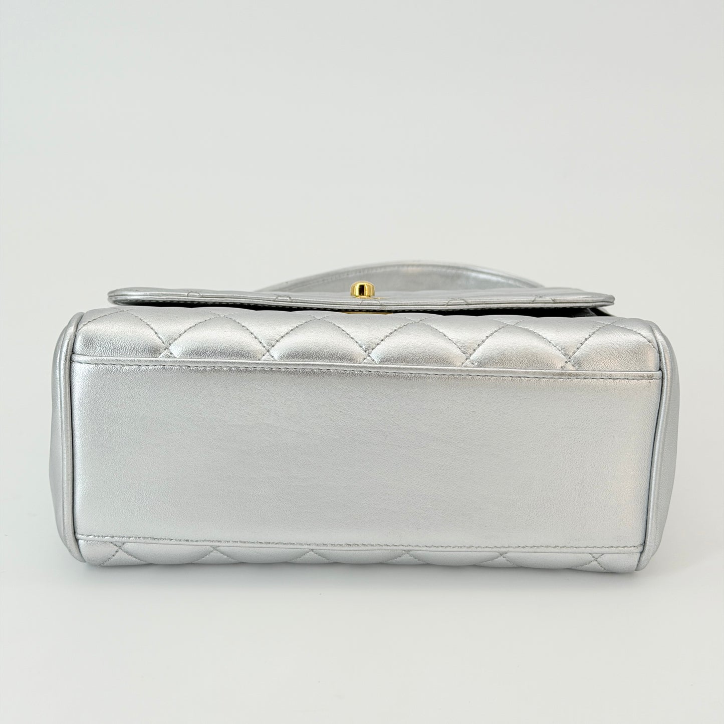 Chanel Silver Leather Top Handle Bag