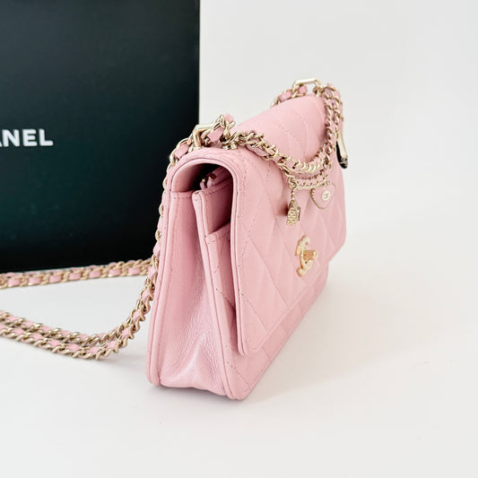 Chanel Pink Lambskin Wallet On Chain