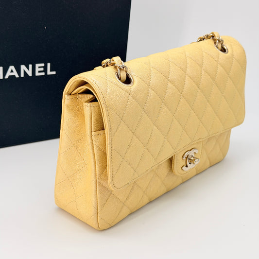 Chanel Iridescent Caviar Quilted Medium Double Flap Yellow