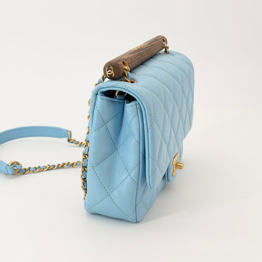 Chanel Lambskin Quilted Small Wenge Wood Flap Light Blue