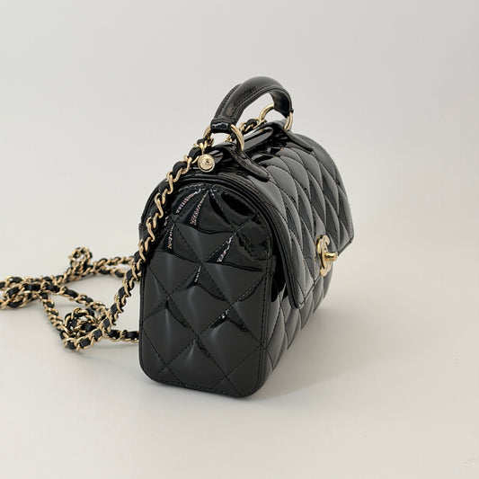 Chanel Patent Quilted Top Handle Flap Bag