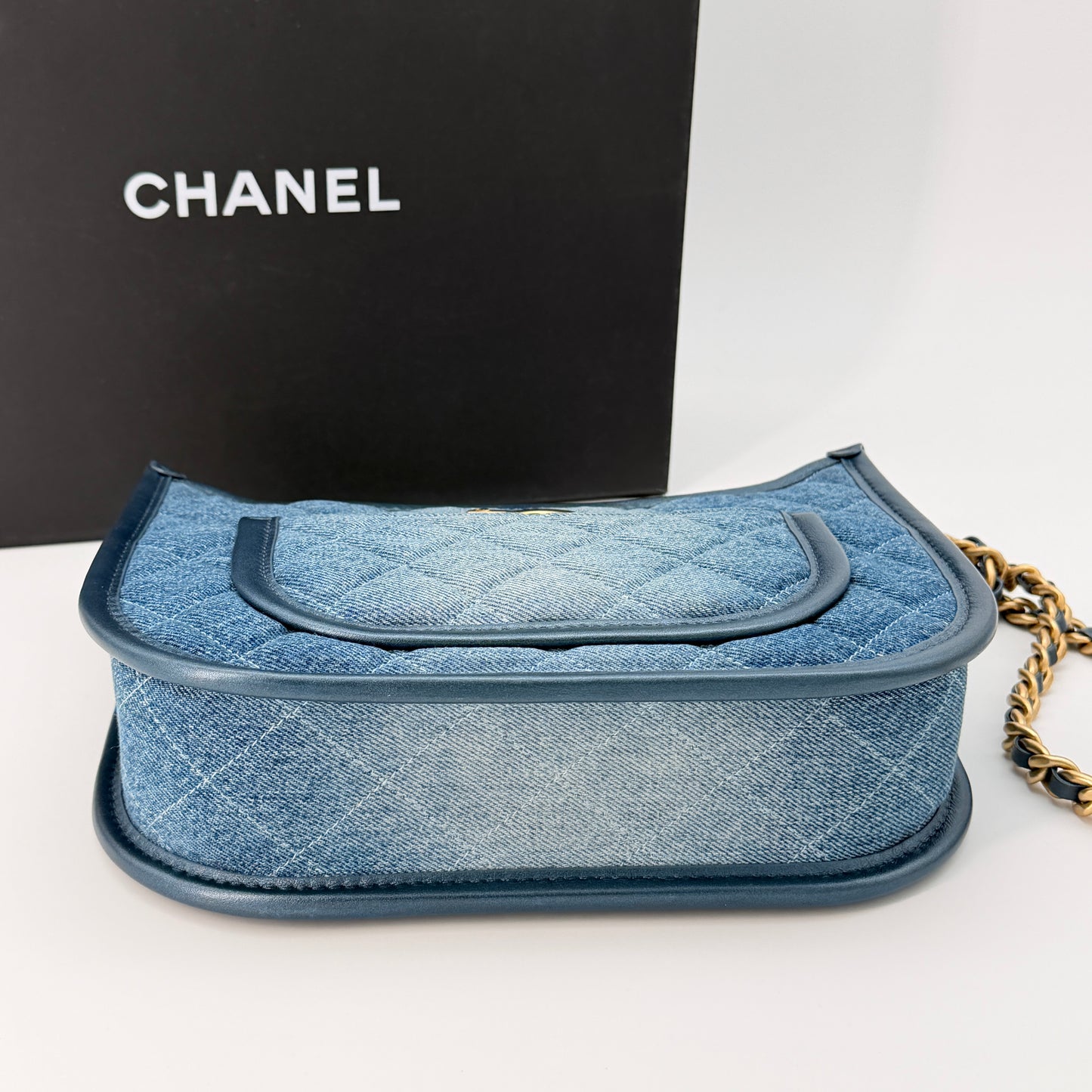 Chanel Washed Denim Quilted Hobo Blue