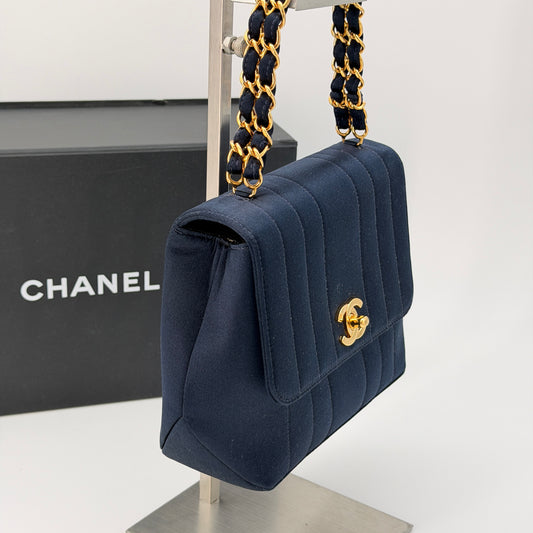Chanel Blue Satin Vintage Flap Bag