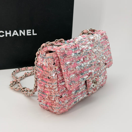 Chanel Sequin Rectangular Mini Flap Bag - Pink Handle Bag