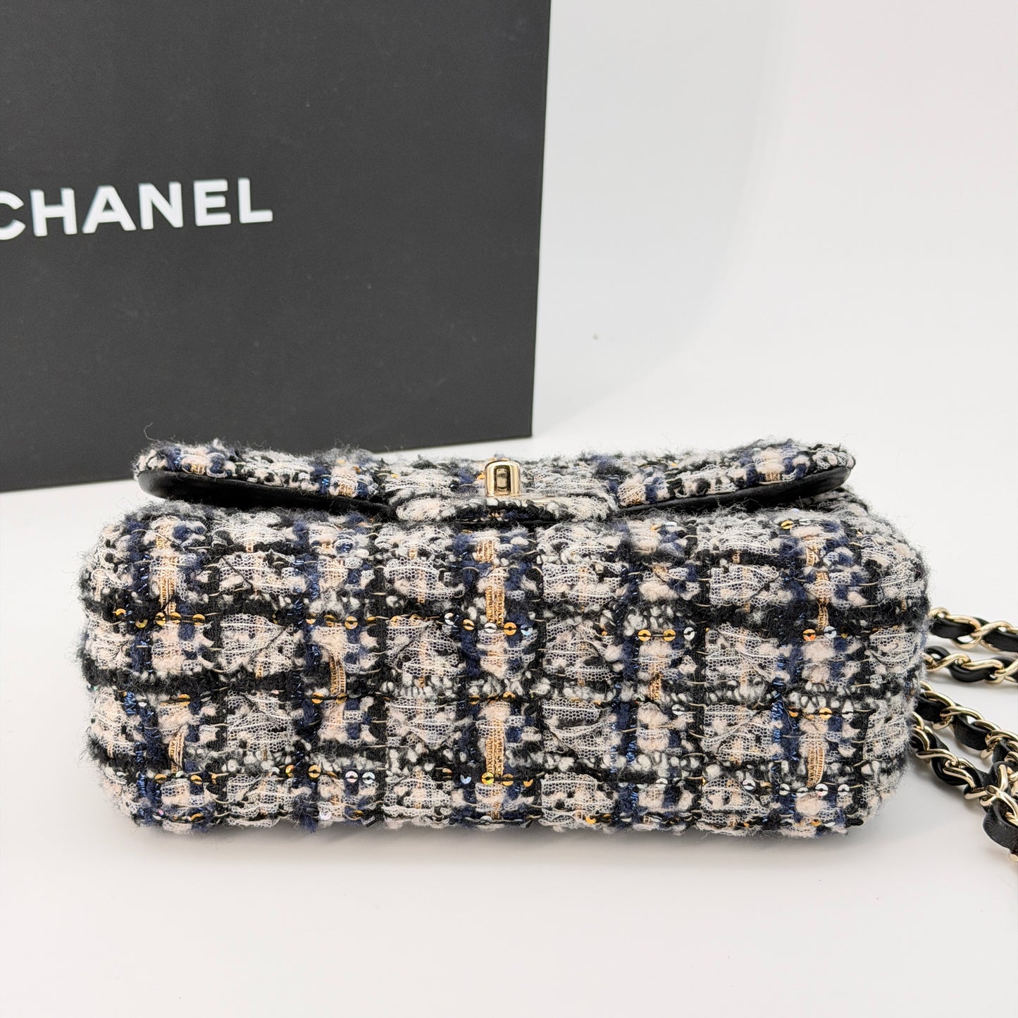 Chanel Glittered Tweed Quilted Mini Rectangular Flap