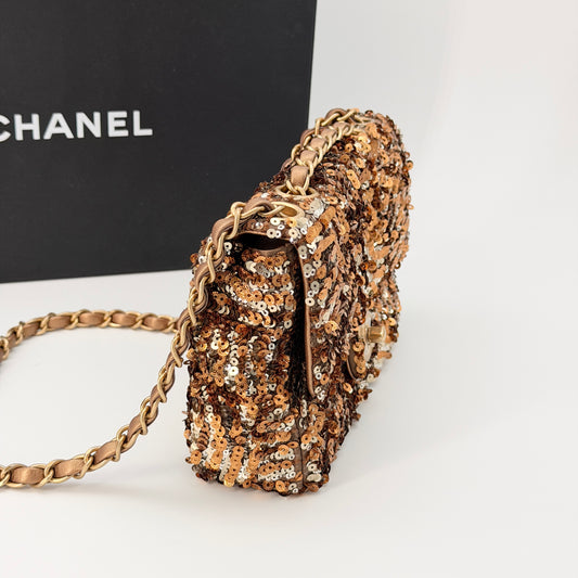 Chanel Crossbody Bag Gold Sequin