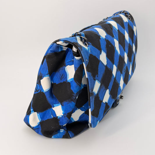 Chanel Canvas Printed XXL Airline Travel Flap Bag Black Blue