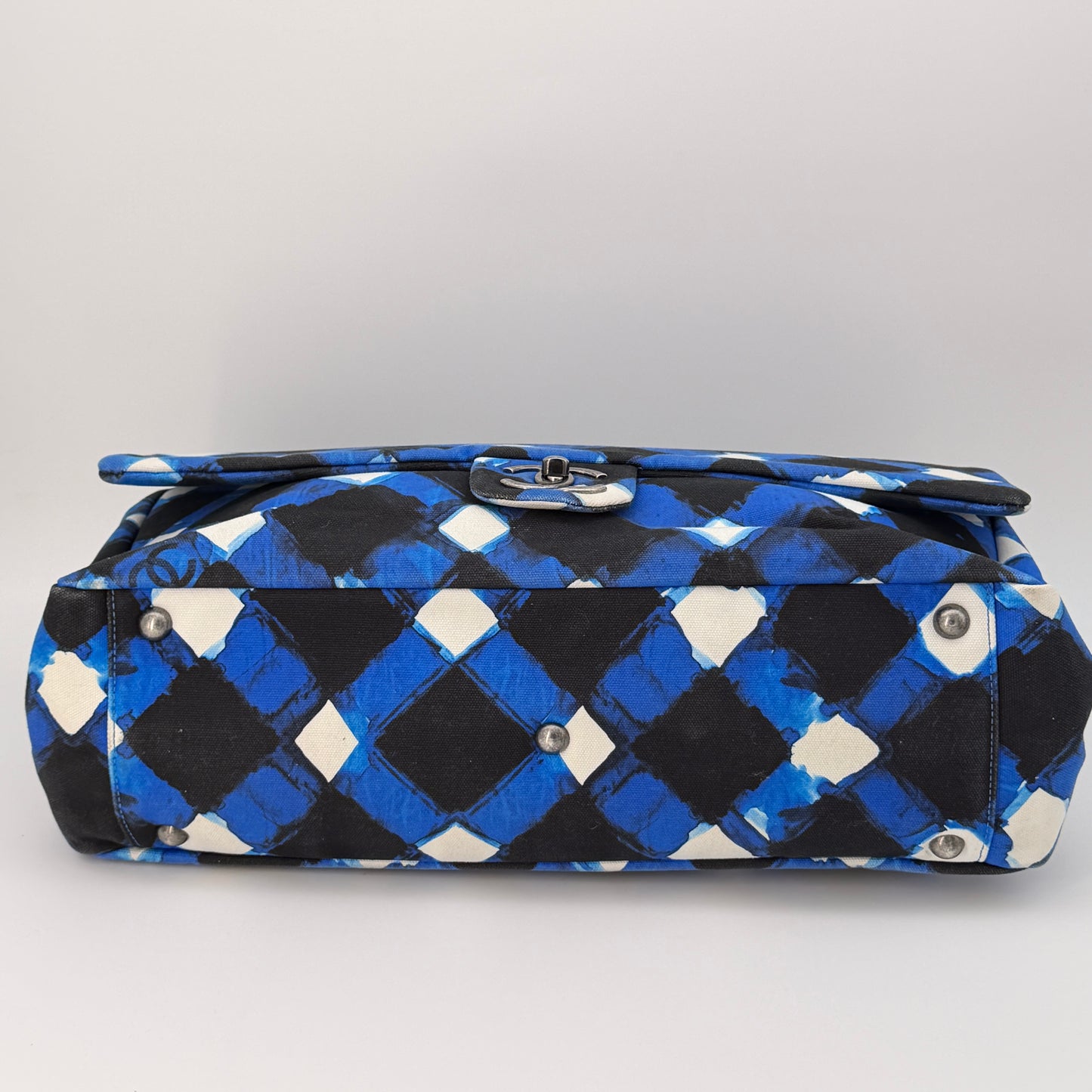 Chanel Canvas Printed XXL Airline Travel Flap Bag Black Blue
