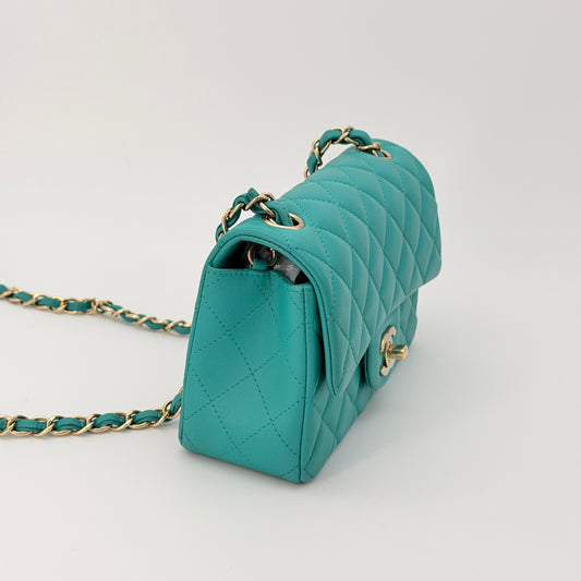 Chanel Lambskin Quilted Mini Rectangular Flap Green