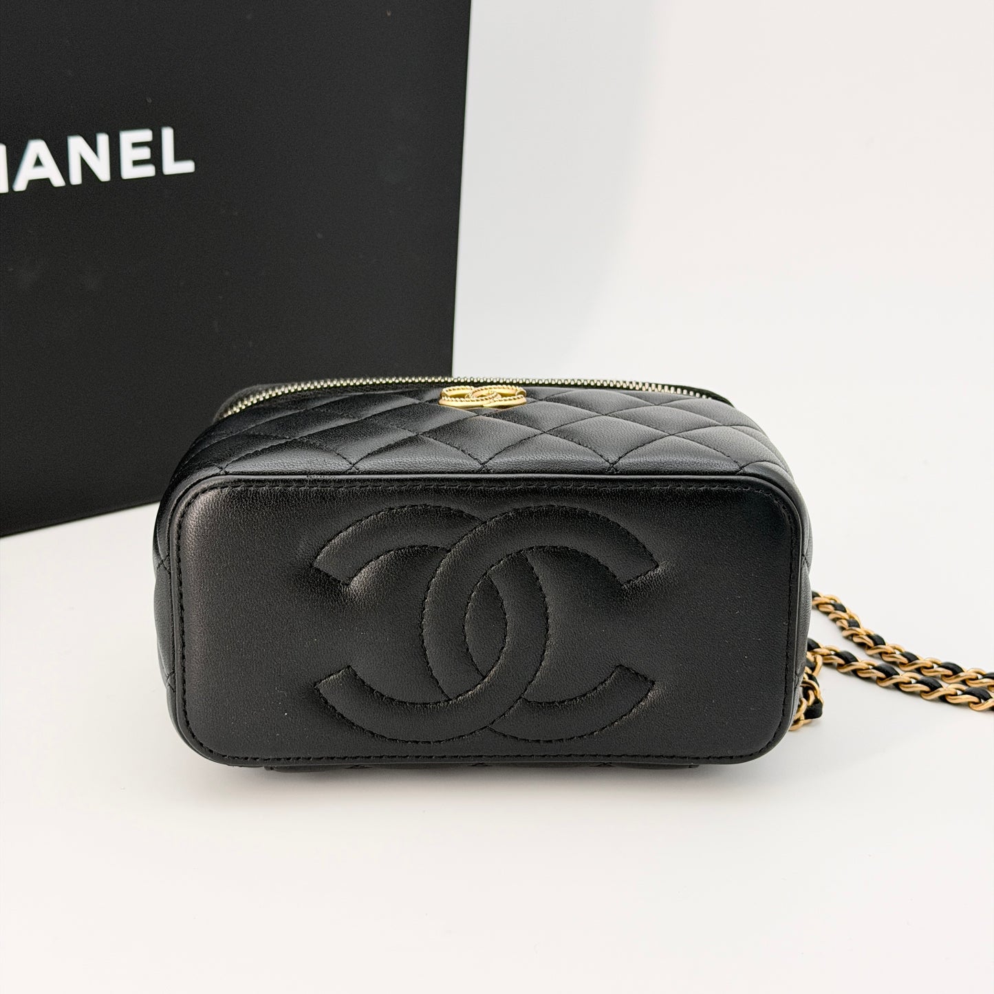 Chanel Black Lambskin Vanity Case Bag