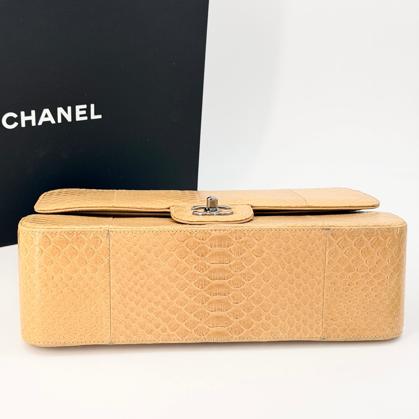 Chanel Beige Leather Flap Bag Jumbo