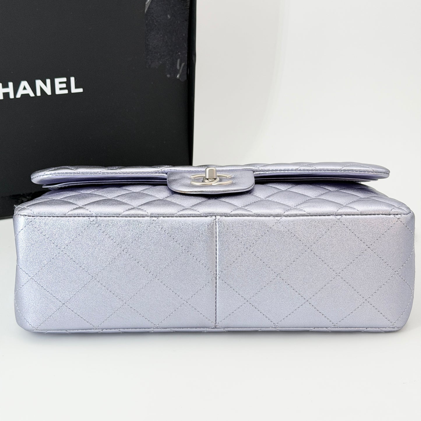 Chanel Metallic Quilted Jumbo Double Flap Light Purple