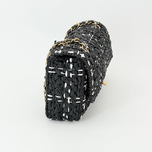 Chanel Raffia Effect Medium Tweedy Flap Bag Black White