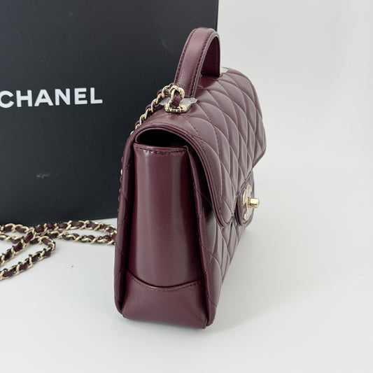 Chanel Burgundy Flap Top Handle Crossbody Bag Lambskin