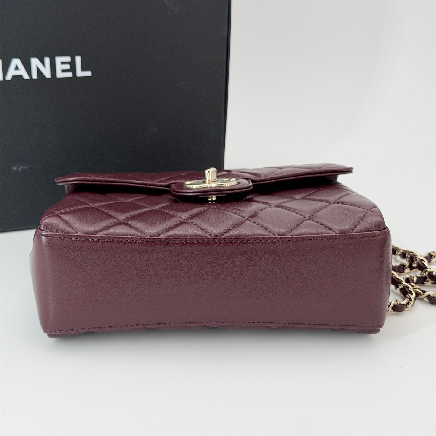 Chanel Burgundy Flap Top Handle Crossbody Bag Lambskin