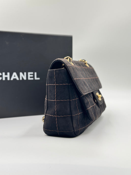 Chocolate Bar Suede Flap Bag