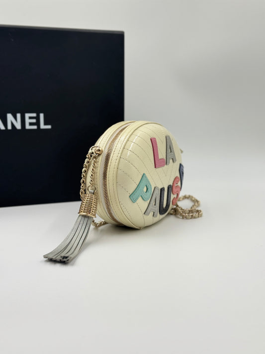 Chanel White Chevron Quilted Leather La Pausa Evening Bag