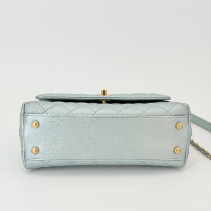 Chanel Coco Handle Flap Bag Light Blue Iridescent Aged Gold Hardware