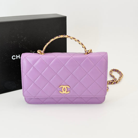 Chanel Purple Top Handle Wallet On Chain