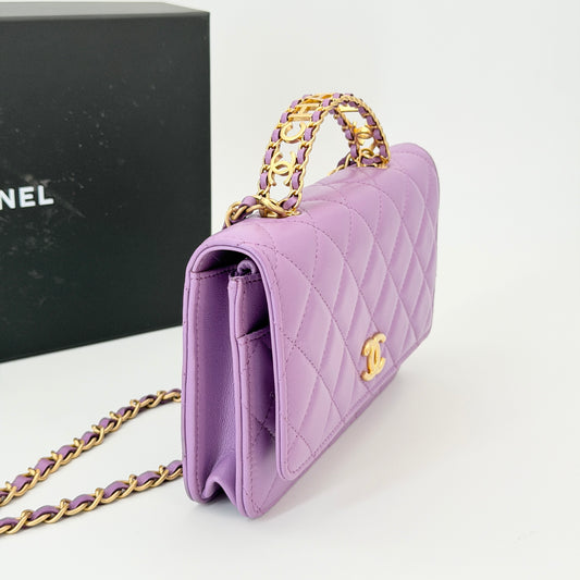 Chanel Purple Top Handle Wallet On Chain