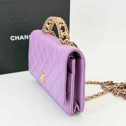 Chanel Purple Top Handle Wallet On Chain