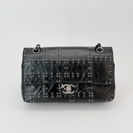 Chanel Black Glazed Airlines Medium Double Flap Bag