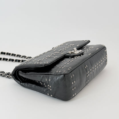 Chanel Black Glazed Airlines Medium Double Flap Bag