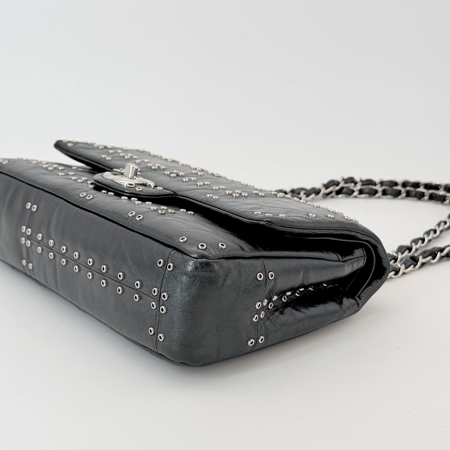 Chanel Black Glazed Airlines Medium Double Flap Bag