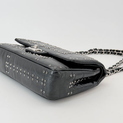 Chanel Black Glazed Airlines Medium Double Flap Bag