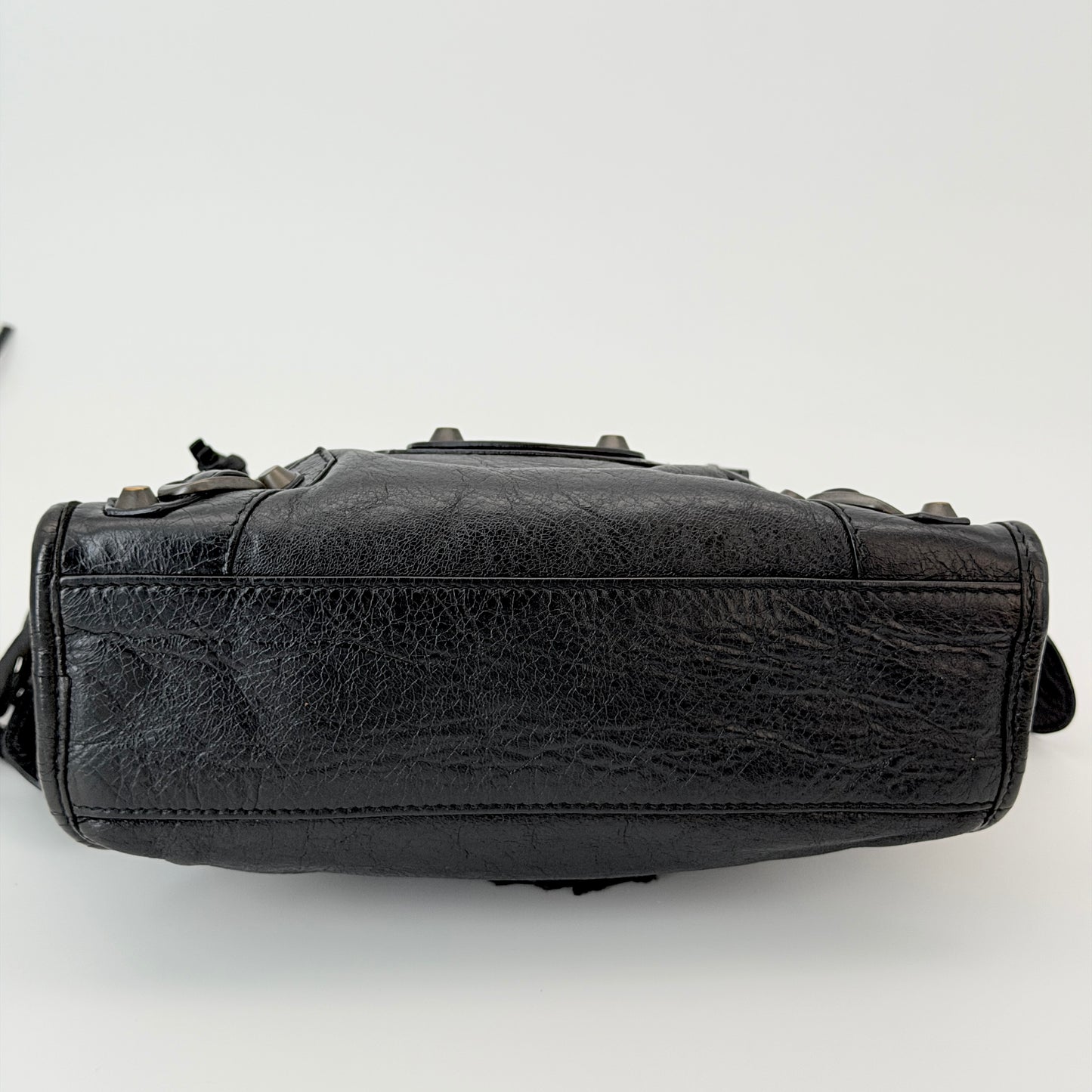 Balenciaga Classic Mini City Handbag Distressed Crinkled Black Leather