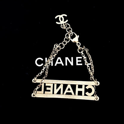 CHANEL Full Crystal Paved Hollow CHANEL Letter Logo Bracelet