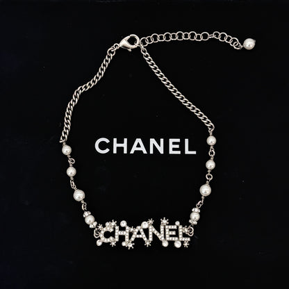 CHANEL Crystal Snowflake CHANEL Logo Pendant bracelet