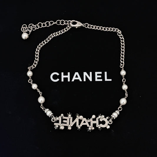 CHANEL Crystal Snowflake CHANEL Logo Pendant bracelet