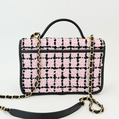 Chanel Tweed School Memory Flap Bag - Pink Handle Bag