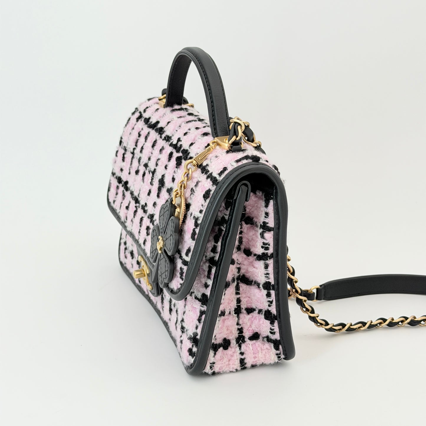 Chanel Tweed School Memory Flap Bag - Pink Handle Bag