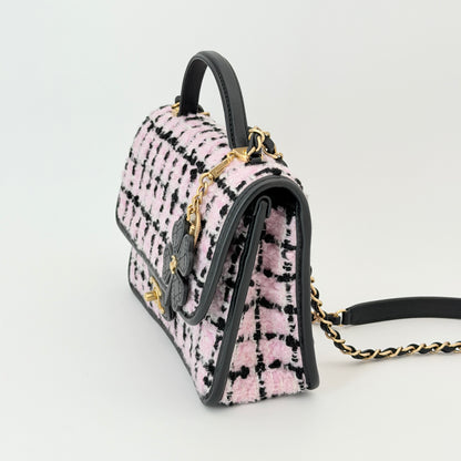 Chanel Tweed School Memory Flap Bag - Pink Handle Bag