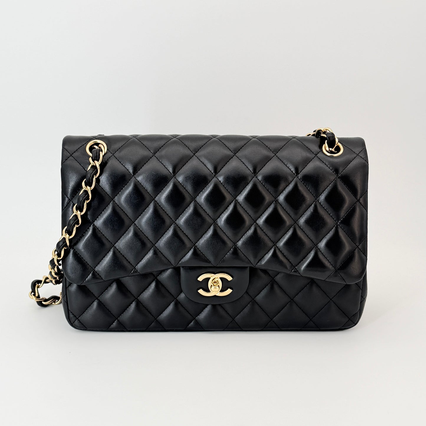 Chanel Lambskin Quilted Jumbo Double Flap Black