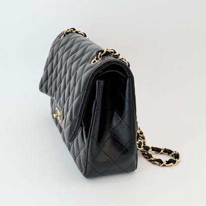 Chanel Lambskin Quilted Jumbo Double Flap Black