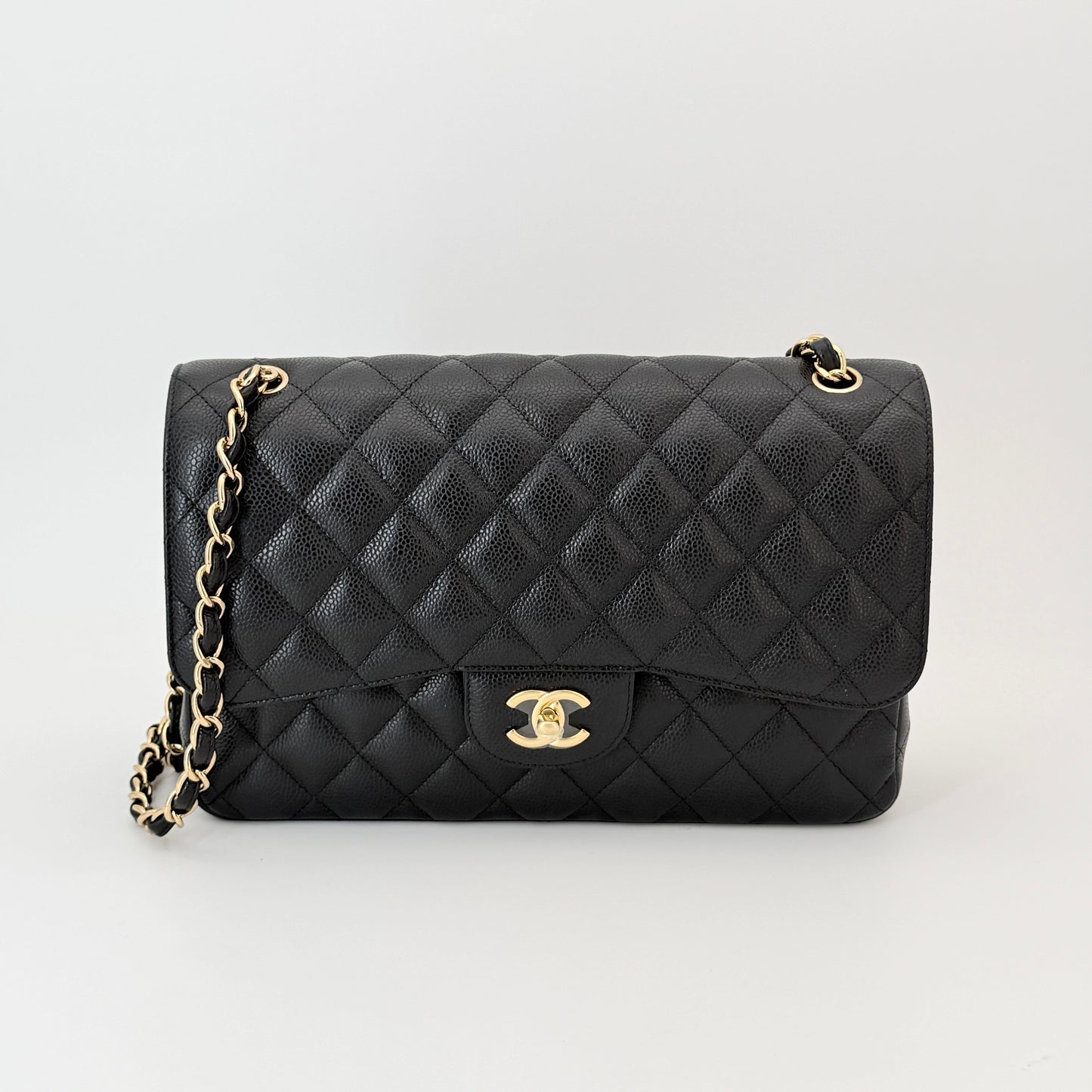 Chanel Black Quilted Caviar Leather Jumbo Classic Double Flap Bag
