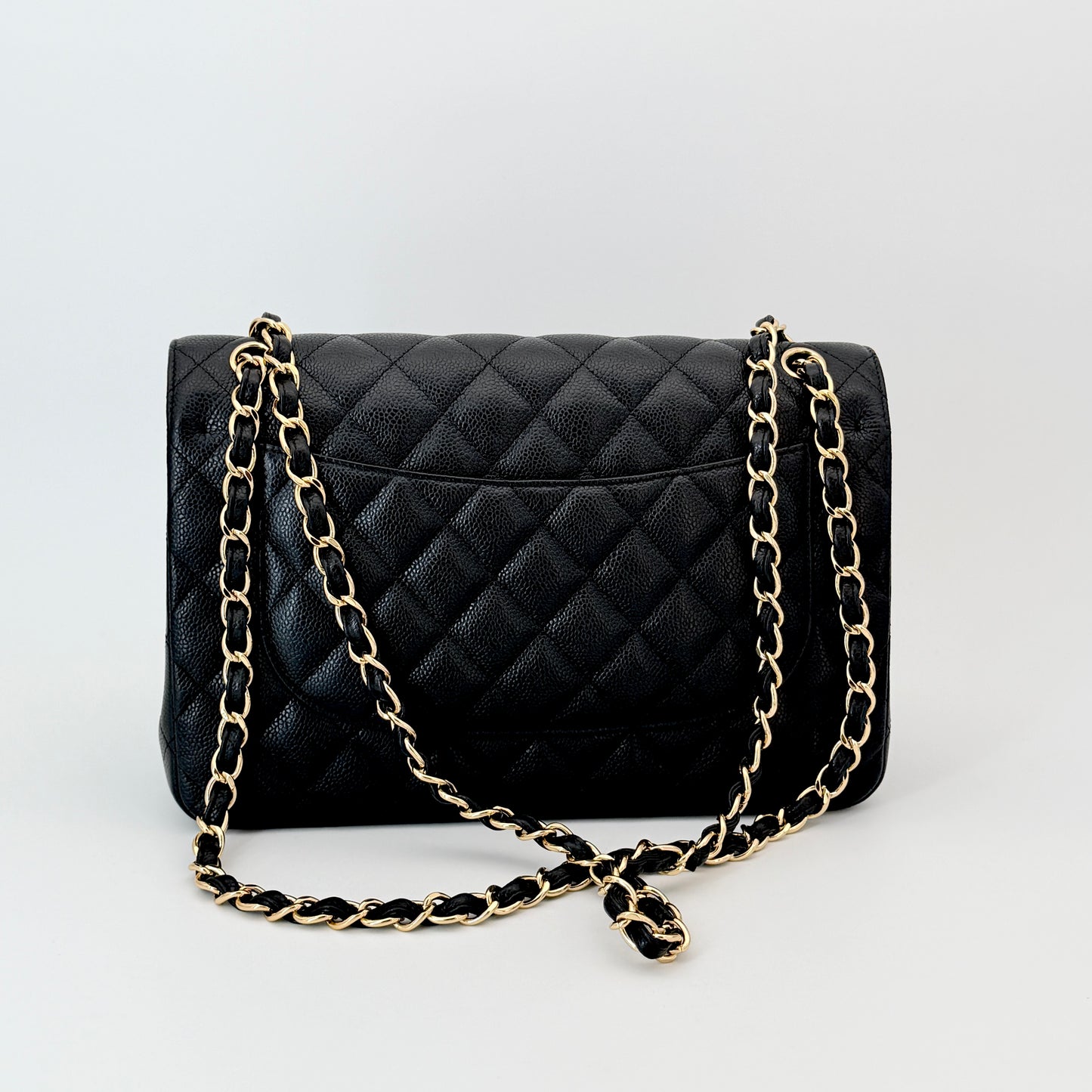 Chanel Black Quilted Caviar Leather Jumbo Classic Double Flap Bag