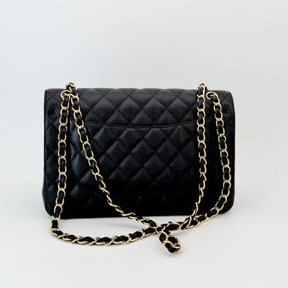 Chanel Black Quilted Caviar Leather Jumbo Classic Double Flap Bag