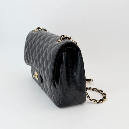 Chanel Black Quilted Caviar Leather Jumbo Classic Double Flap Bag