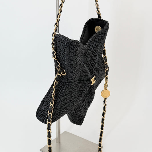Chanel Raffia Star Coco Beach Bag Black
