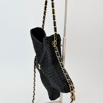 Chanel Raffia Star Coco Beach Bag Black