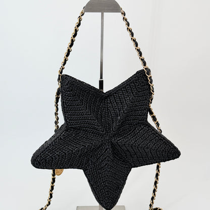 Chanel Raffia Star Coco Beach Bag Black