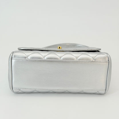 Chanel Silver Leather Top Handle Bag