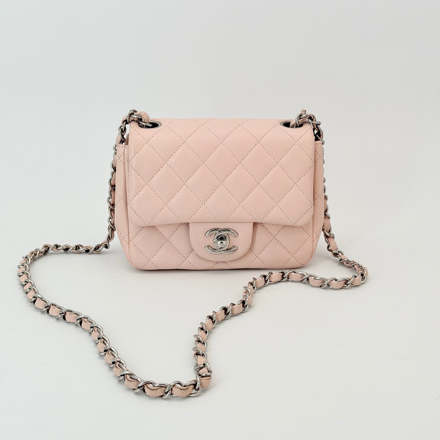 Chanel Light Pink Quilted Caviar Mini Square Flap